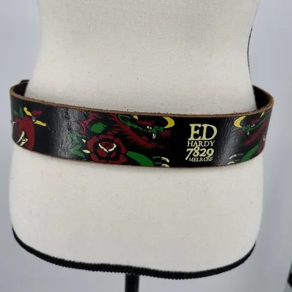 Vintage Ed Hardy M Unisex Handmade Genuine Leather 7829 Melrose - Picture 3 of 8